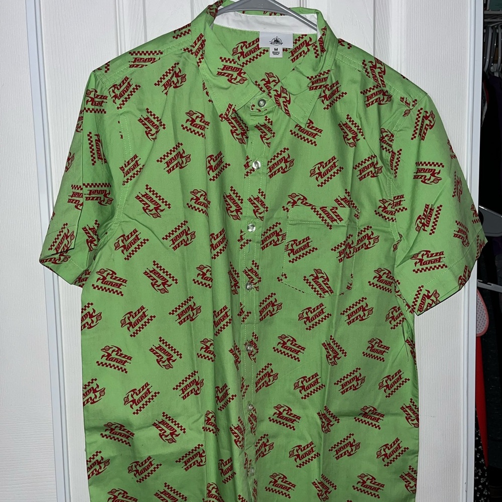 Disney parks Pizza Planet theme shirt from toy story. mens button up